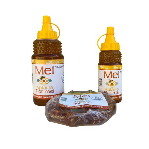 Kit de Mel Florada silvestre (com 1 bisnaga de 500g, 1 bisnaga de 280g e 225g de mel sachê) Apiário Florimel