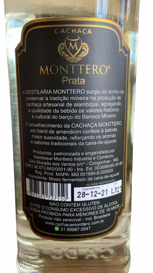 Caixa com 2 cachaças (1 bálsamo, 1 prata) - Cachaça Monttero - 700ml