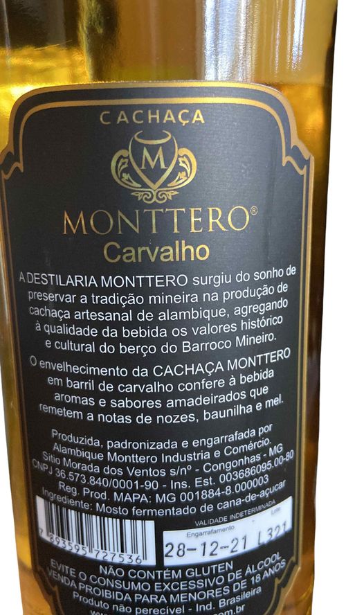 Caixa com 3 cachaças (1 amburana, 1 carvalho, 1 prata) - Cachaça Monttero - 700ml