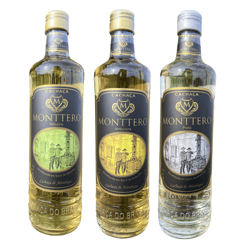 Caixa com 3 cachaças (1 amburana, 1 bálsamo, 1 prata) - Cachaça Monttero - 700ml