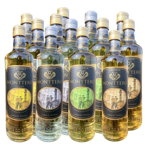 Caixa com 12 cachaças (3 amburanas, 3 bálsamos, 3 carvalhos, 3 pratas) - Cachaça Monttero - 700ml