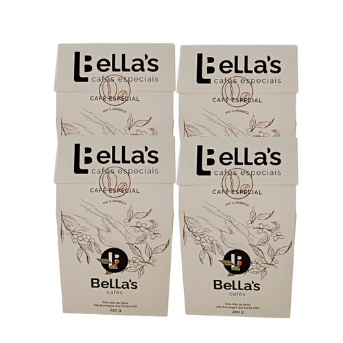 Kit com 4 cafés especiais (2 moído e 2 grãos) 100% arábica - 3 lotes diferentes - Bella"s Cafés Especiais - 250g cada