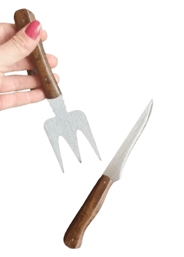 Kit de servir Faca + Garfo artesanal - Aço Inox 420 - Faca Mineira