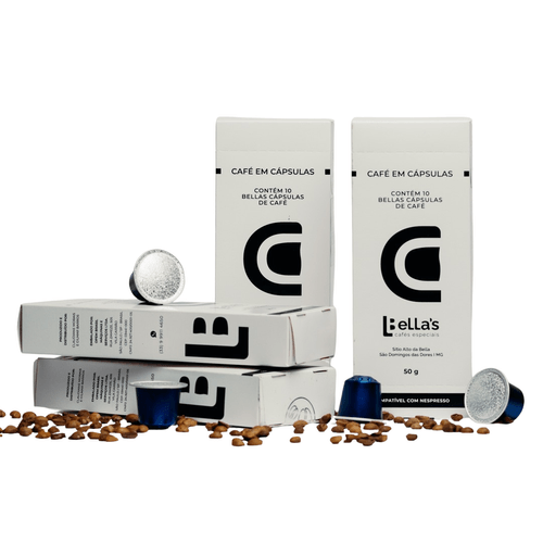 Kit com 4 caixas de 10 cápsulas cada, compatíveis com a máquina Nespresso - Bella's Cafés Especiais