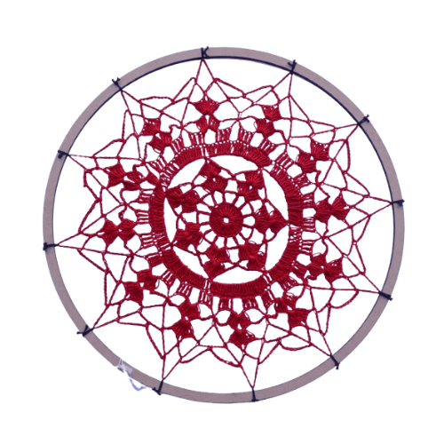 Mandala em Crochê com aro em MDF Cor Vermelha - Modo Crochê - 1 peça