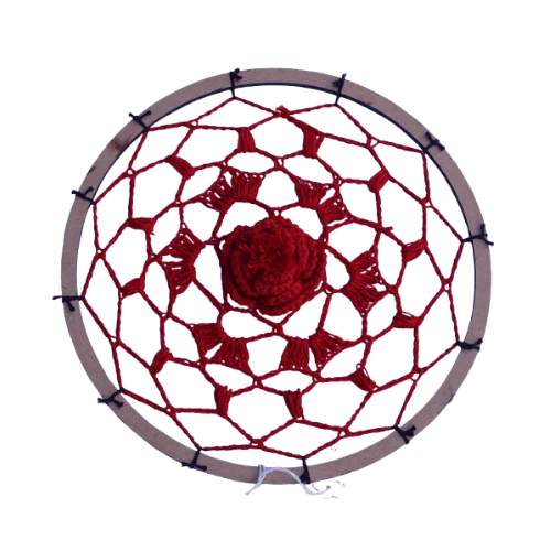 Mandala em Crochê Flor com Aro em MDF na cor Vermelha - Modo Crochê - 1 peça