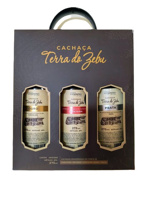 Kit Cachaça Artesanal  3 sabores - Terra do Zebu - 3 Unidades de 275 ml cada