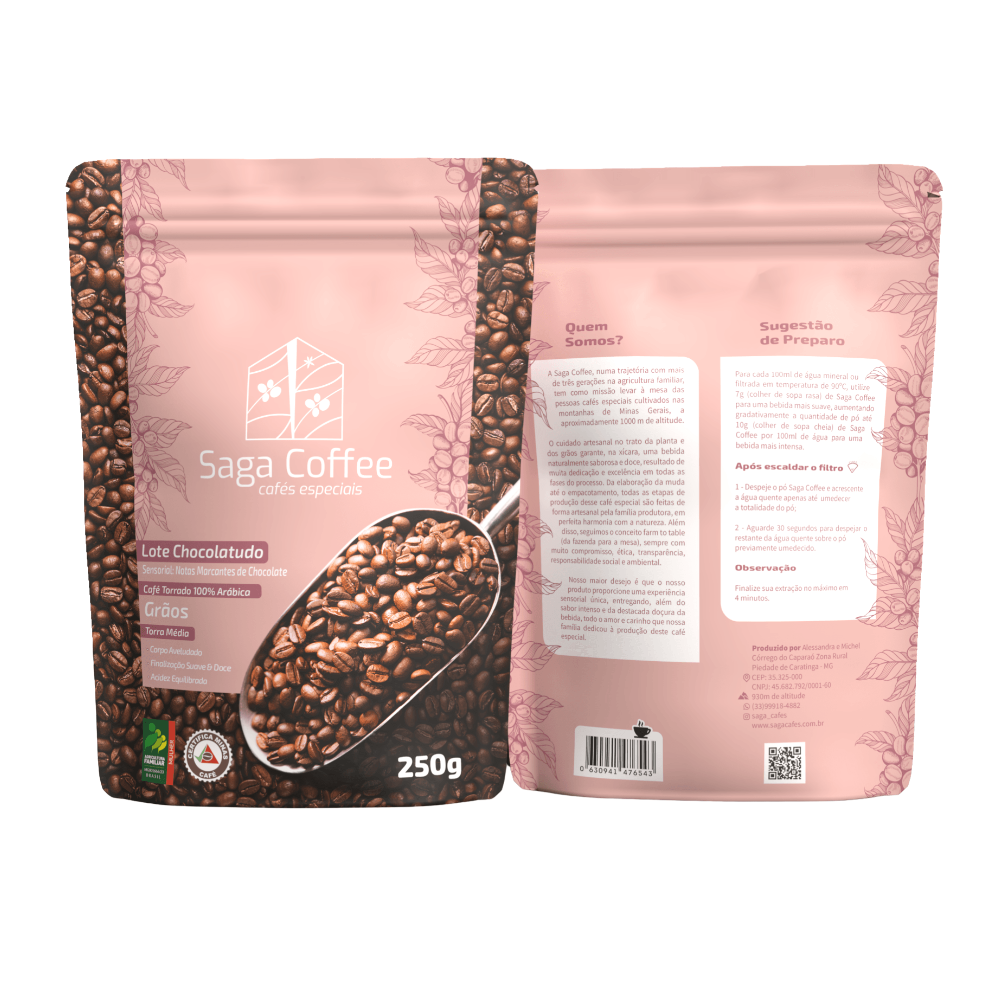 Café Especial Torrado em Grãos, 100% arábica, Lote Chocolatudo - Saga Cafés - 250g - imagem 1
