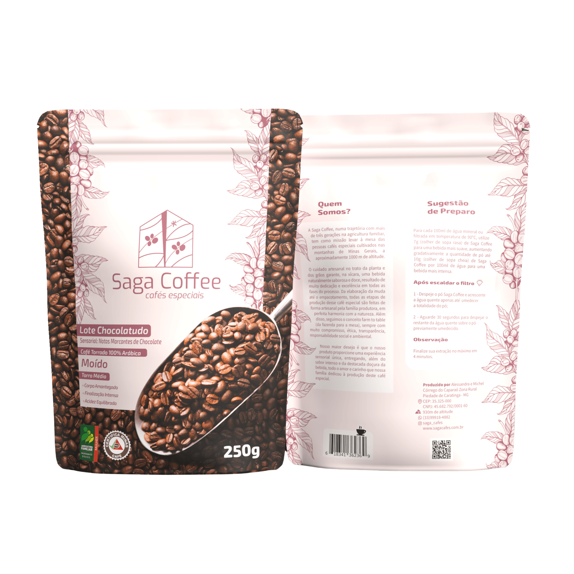 Café Especial Torrado e Moído, 100% arábica, Lote Chocolatudo - Saga Cafés - 250g - imagem 1