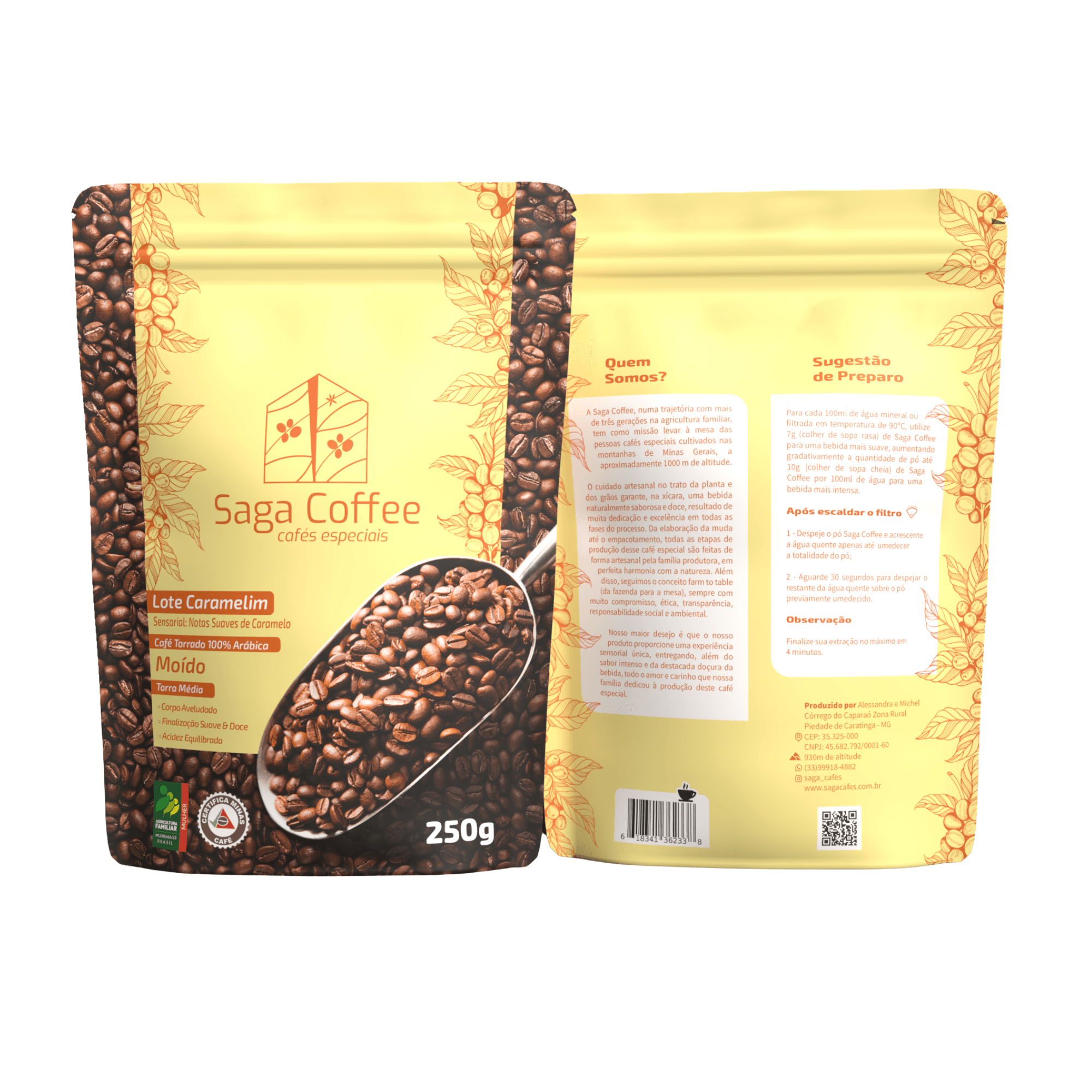 Café Especial Torrado e Moído 100% arábica, Lote Caramelim - Saga Cafés -250g - imagem 1