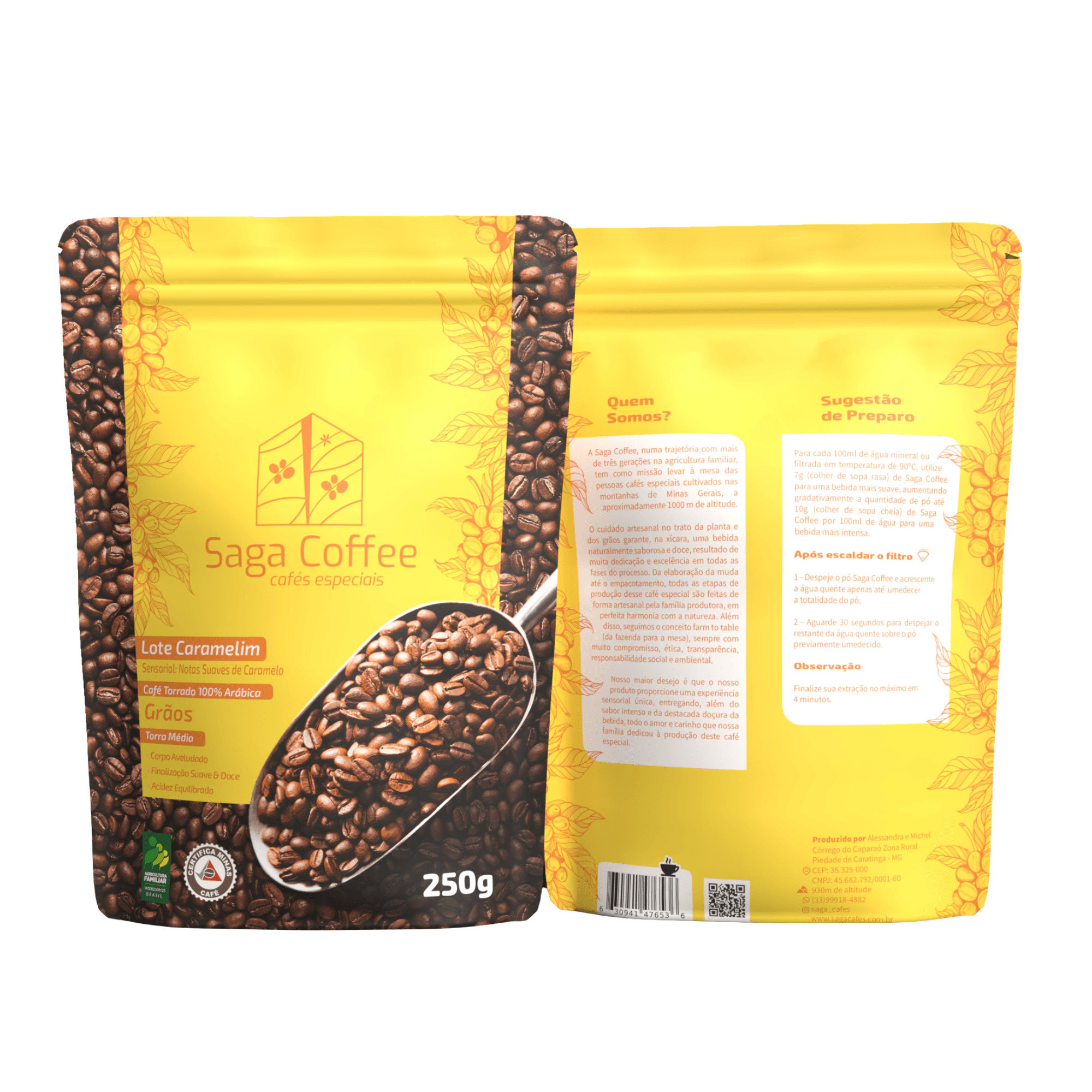 Café Especial Torrado em Grãos 100% arábica, Lote Caramelim - Saga Cafés -250g - imagem 1